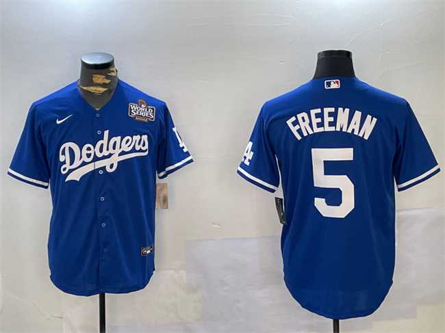 Mens Los Angeles Dodgers #5 Freddie Freeman Blue 2024 World Series Cool Base Stitched Baseball Jersey